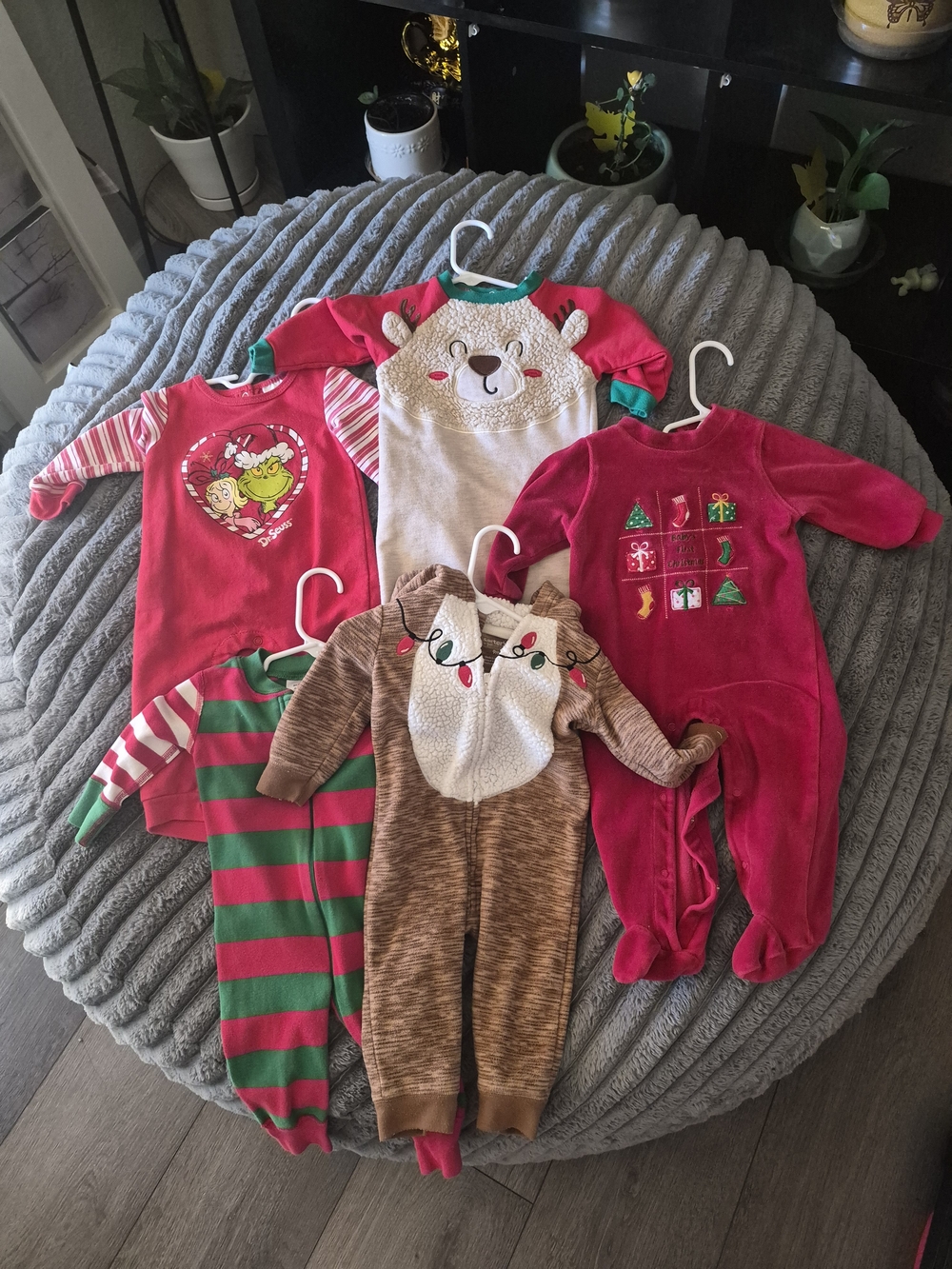 Christmas Holiday Plush Baby One-Piece Pajamas - Red, Green, Brown, Cream